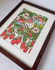 Strawberry Fields Matted Art Print, Block Print Artwork