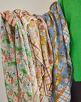 Scarf Printed With Indian Flowers Magic Garden Green