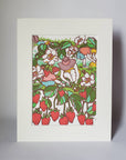 Strawberry Fields Matted Art Print, Block Print Artwork
