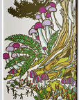 Mushroom Landscape Matted Art Print, Block Print Artwork