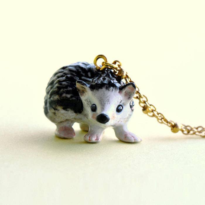 Hedgehog Necklace - hand painted porcelain