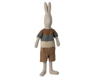 Large Rabbit with knitted top and linen shorts - soft toy