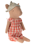 Pig in Checkered Dress  - Linen Soft Toy