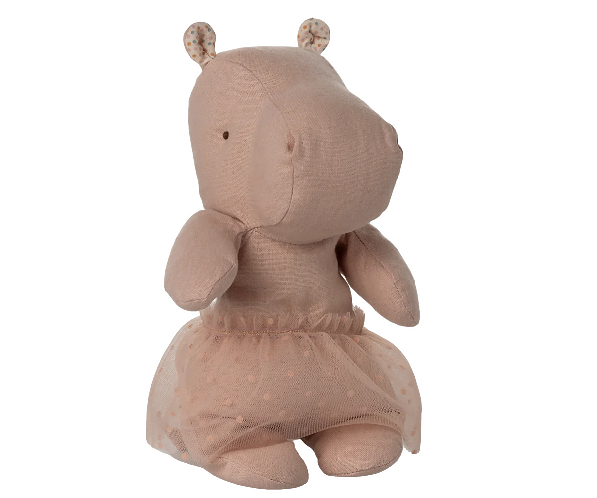 Small Hippo with Tutu - Soft Rose Linen Soft Toy