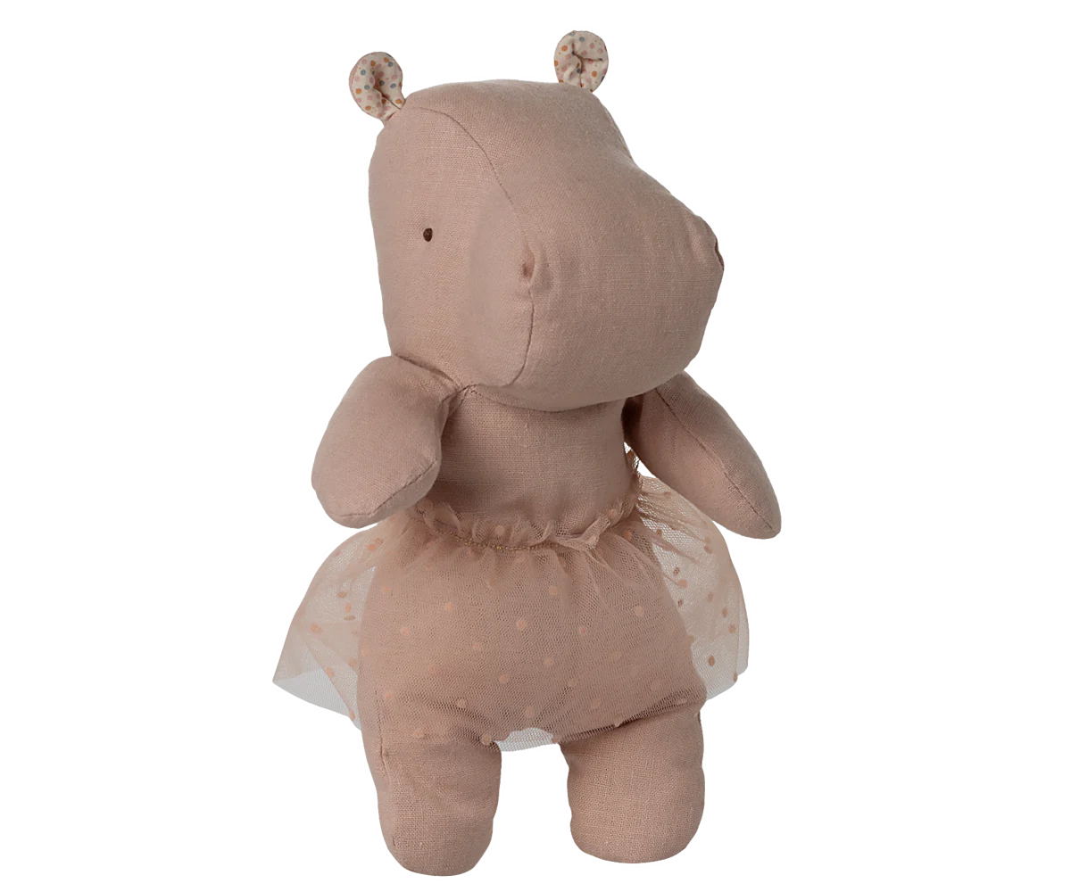 Small Hippo with Tutu - Soft Rose Linen Soft Toy