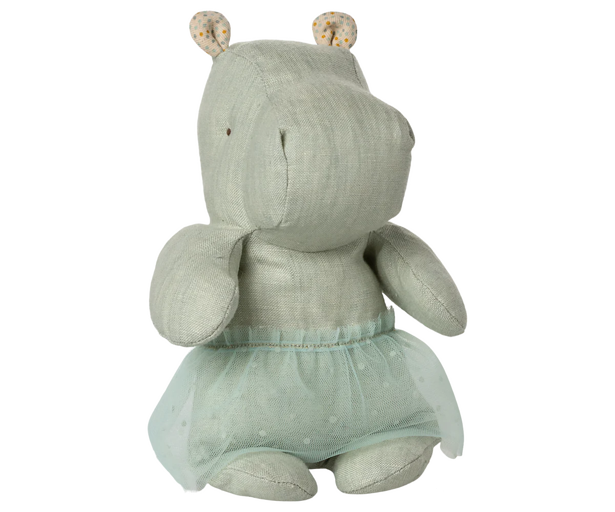 Small Hippo with Tutu - Mint Linen Soft Toy