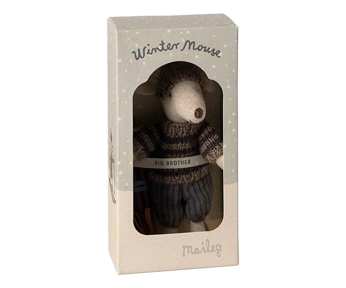 Winter Mouse with Ski Set -  Big Brother, Grey