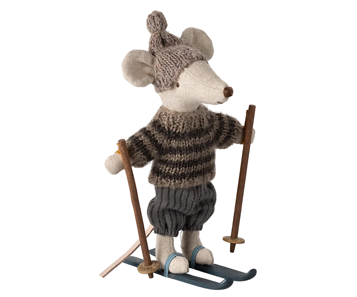 Winter Mouse with Ski Set -  Big Brother, Grey