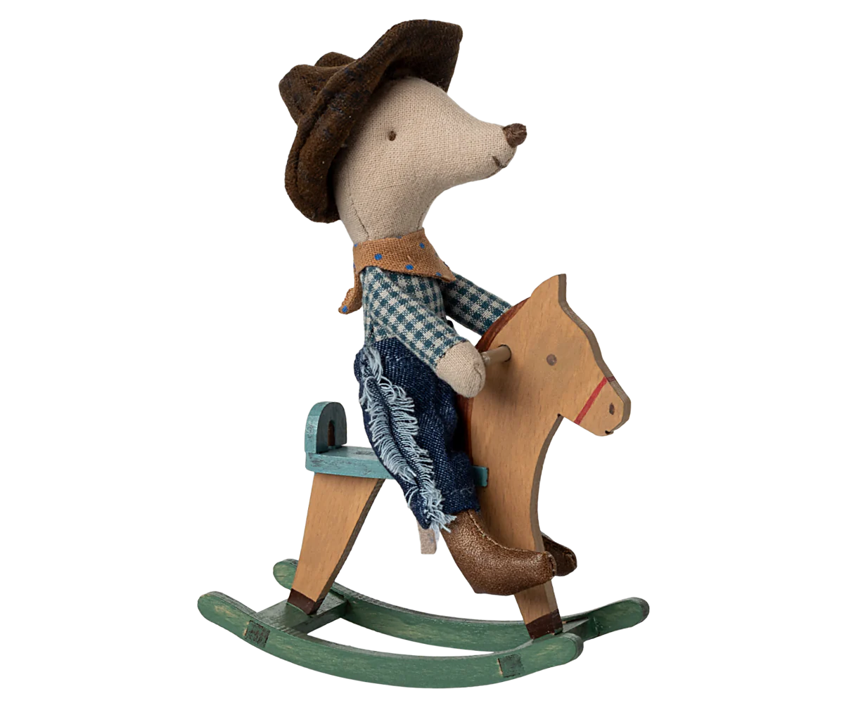 Little Brother Cowboy Mouse on Rocking Horse