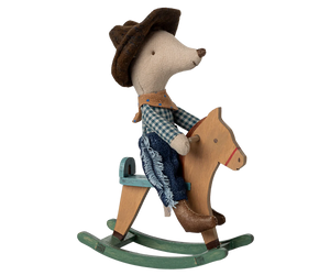 Little Brother Cowboy Mouse on Rocking Horse