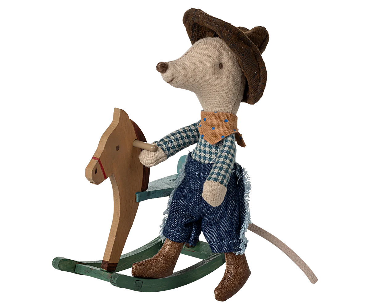 Little Brother Cowboy Mouse on Rocking Horse