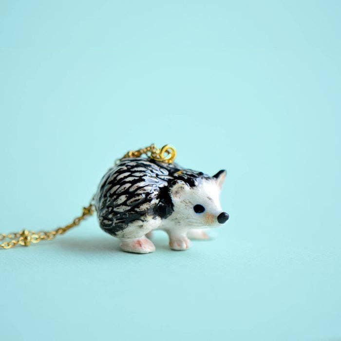 Hedgehog Necklace - hand painted porcelain