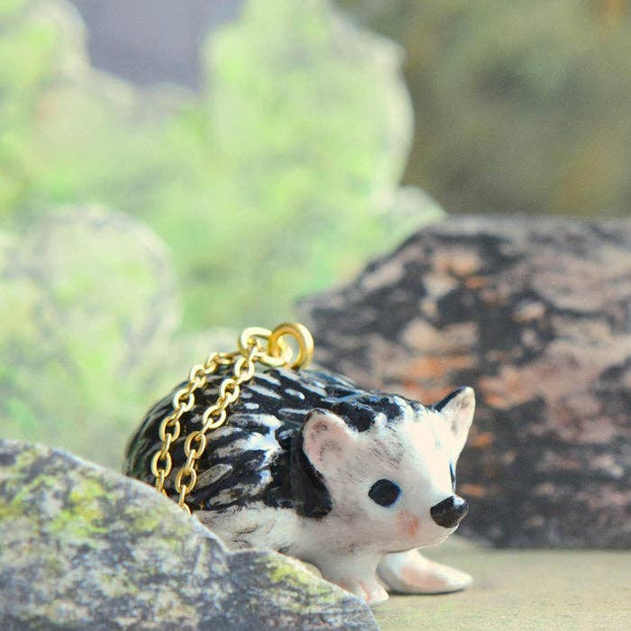 Hedgehog Necklace - hand painted porcelain