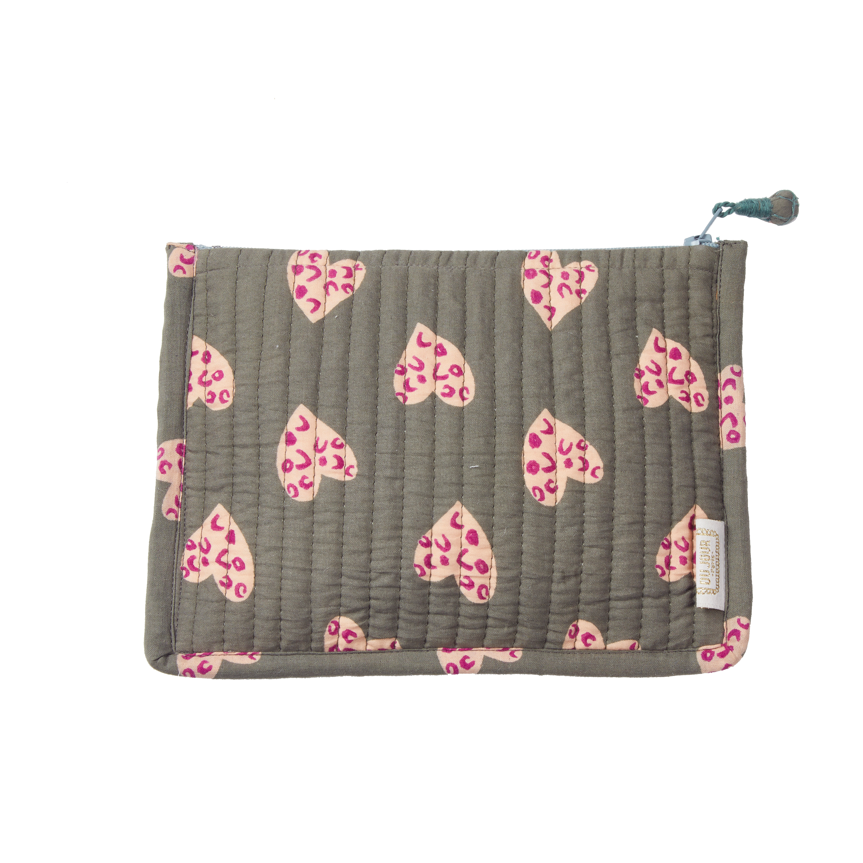 Quilted Small Pouch Heart Print "Coeur Sauvage" Cyprès