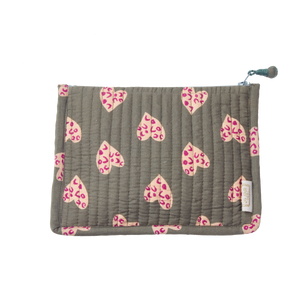 Quilted Small Pouch Heart Print "Coeur Sauvage" Cyprès