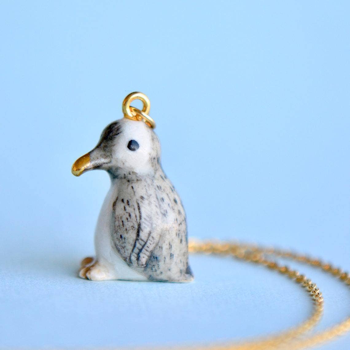 Tiny Penguin Necklace - hand painted porcelain