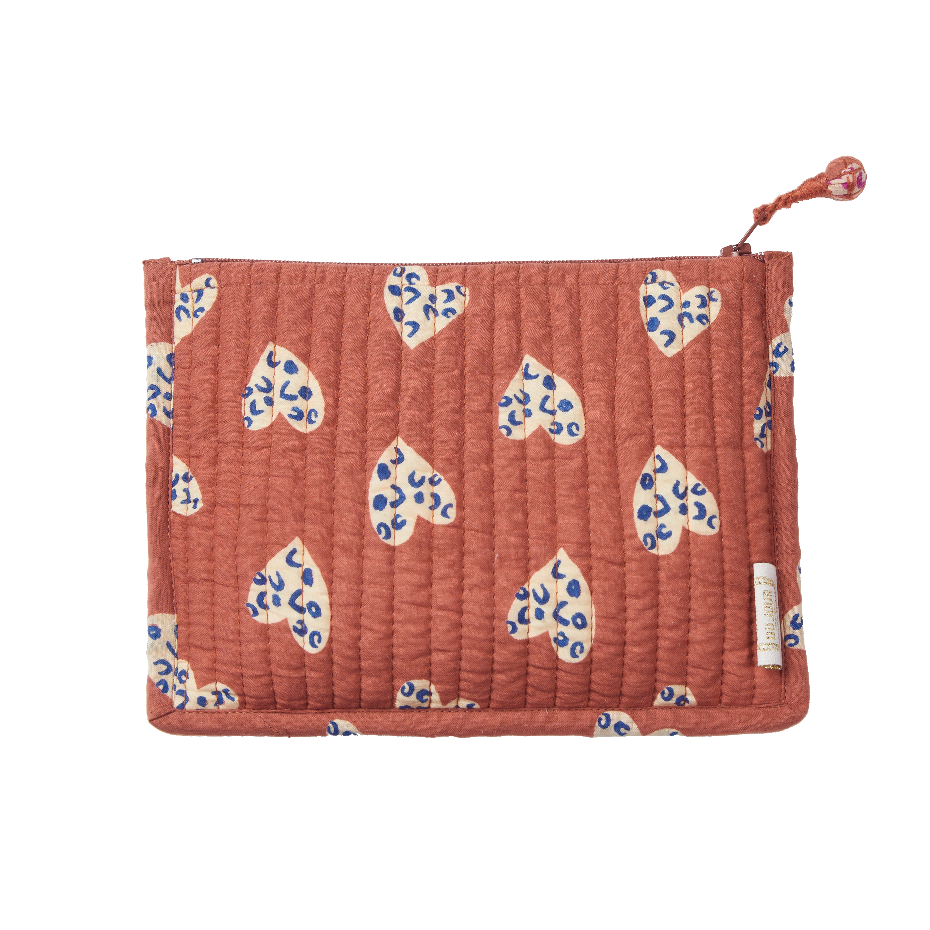 Quilted Small Pouch Heart Print "Coeur Sauvage" Terracotta