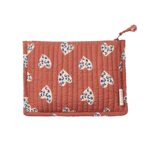 Quilted Small Pouch Heart Print "Coeur Sauvage" Terracotta