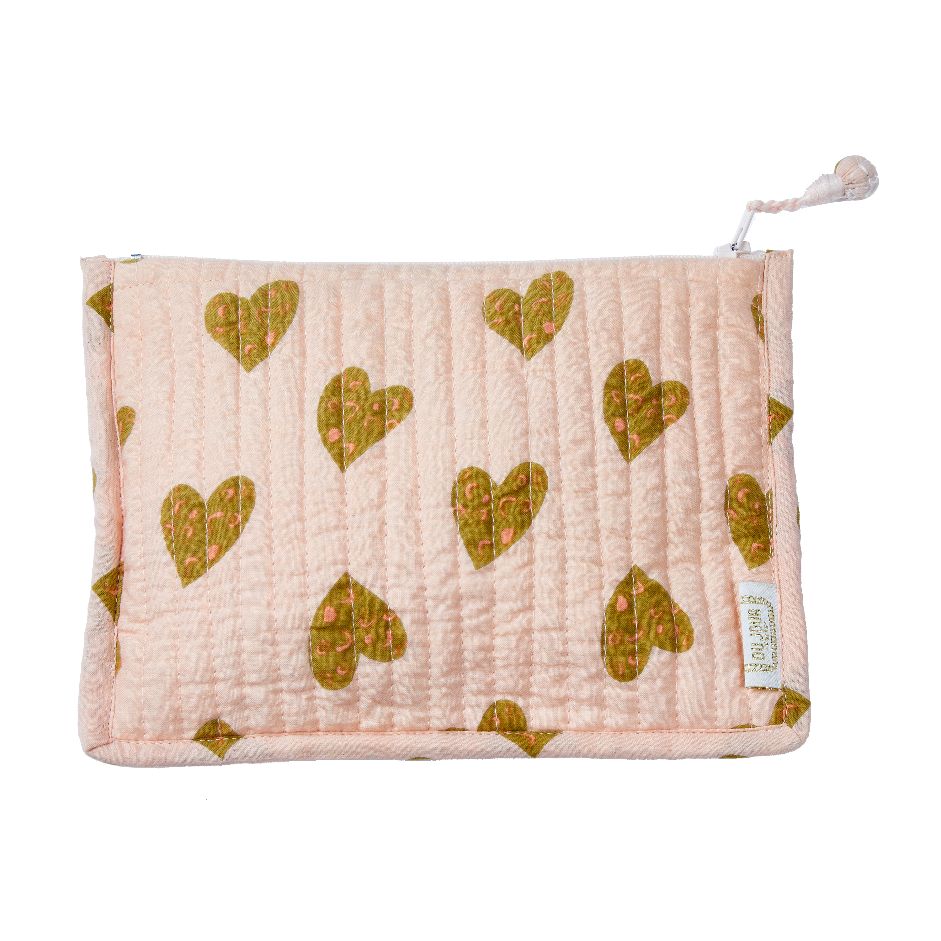 Quilted Small Pouch Heart Print "Coeur Sauvage" Pink