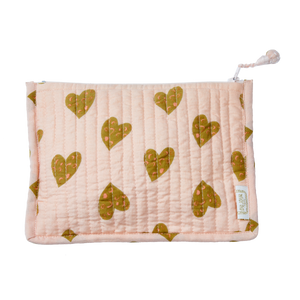 Quilted Small Pouch Heart Print "Coeur Sauvage" Pink