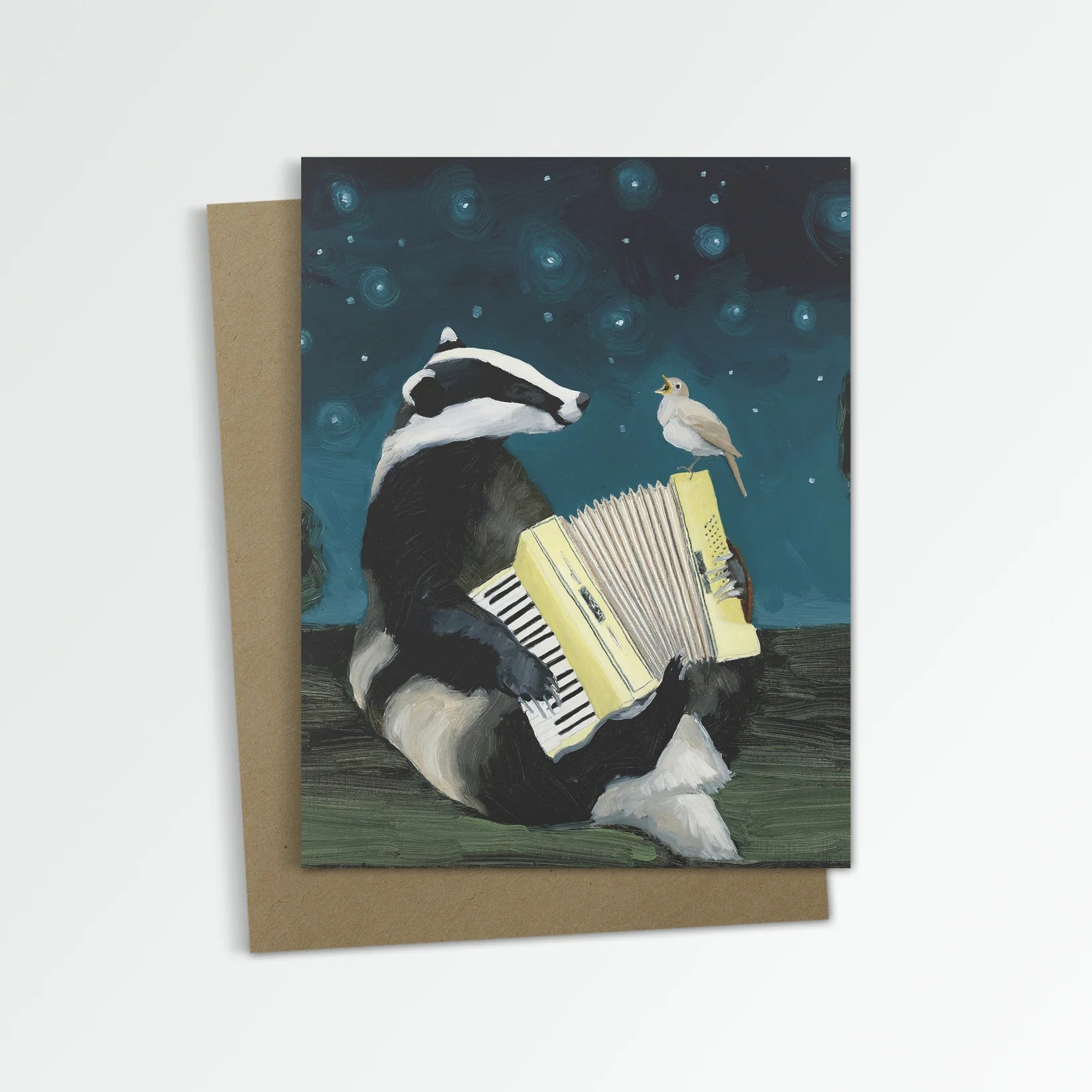 Badger with Accordion Note Card - Kim Ferreira, Joie de Vivre