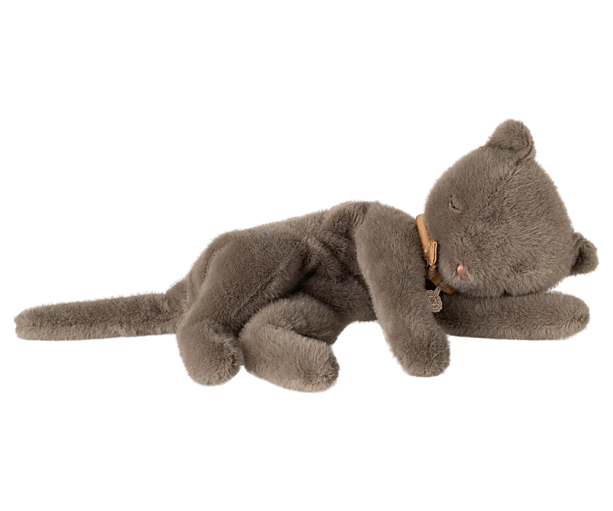 Sleeping Plush Kitten - Medium Grey