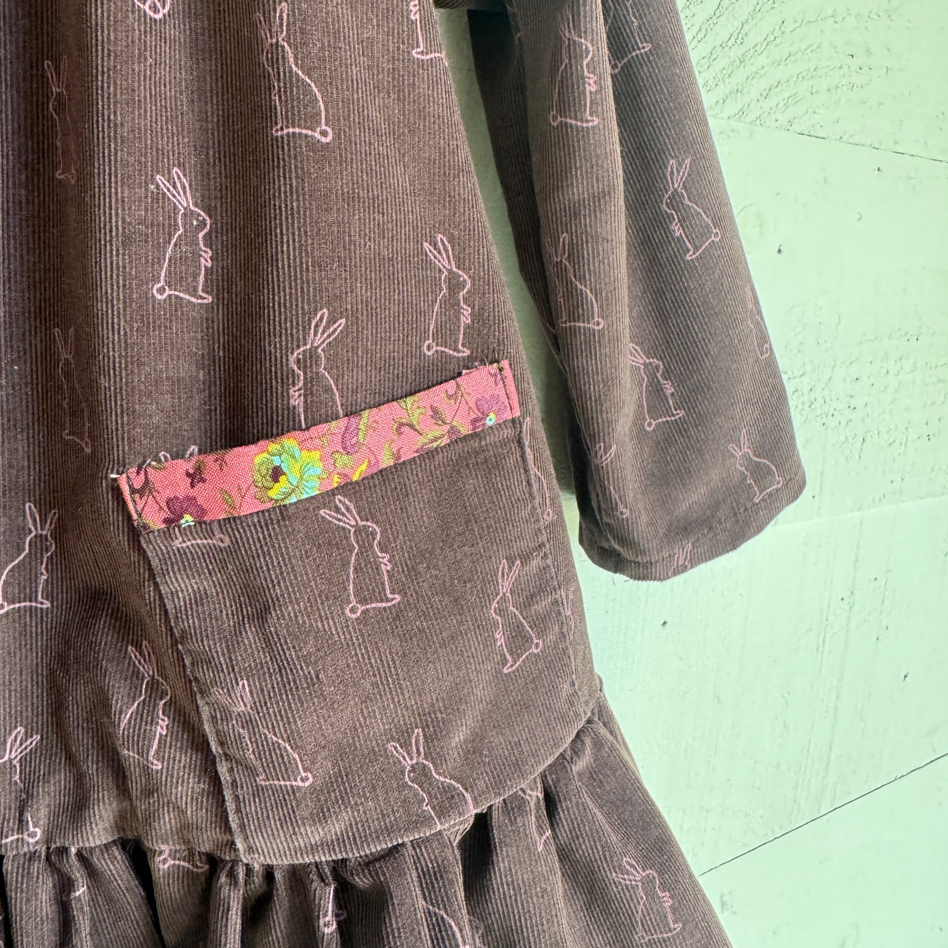 Agnes Long Sleeved Dress - L/W Corduroy with Bunny Print