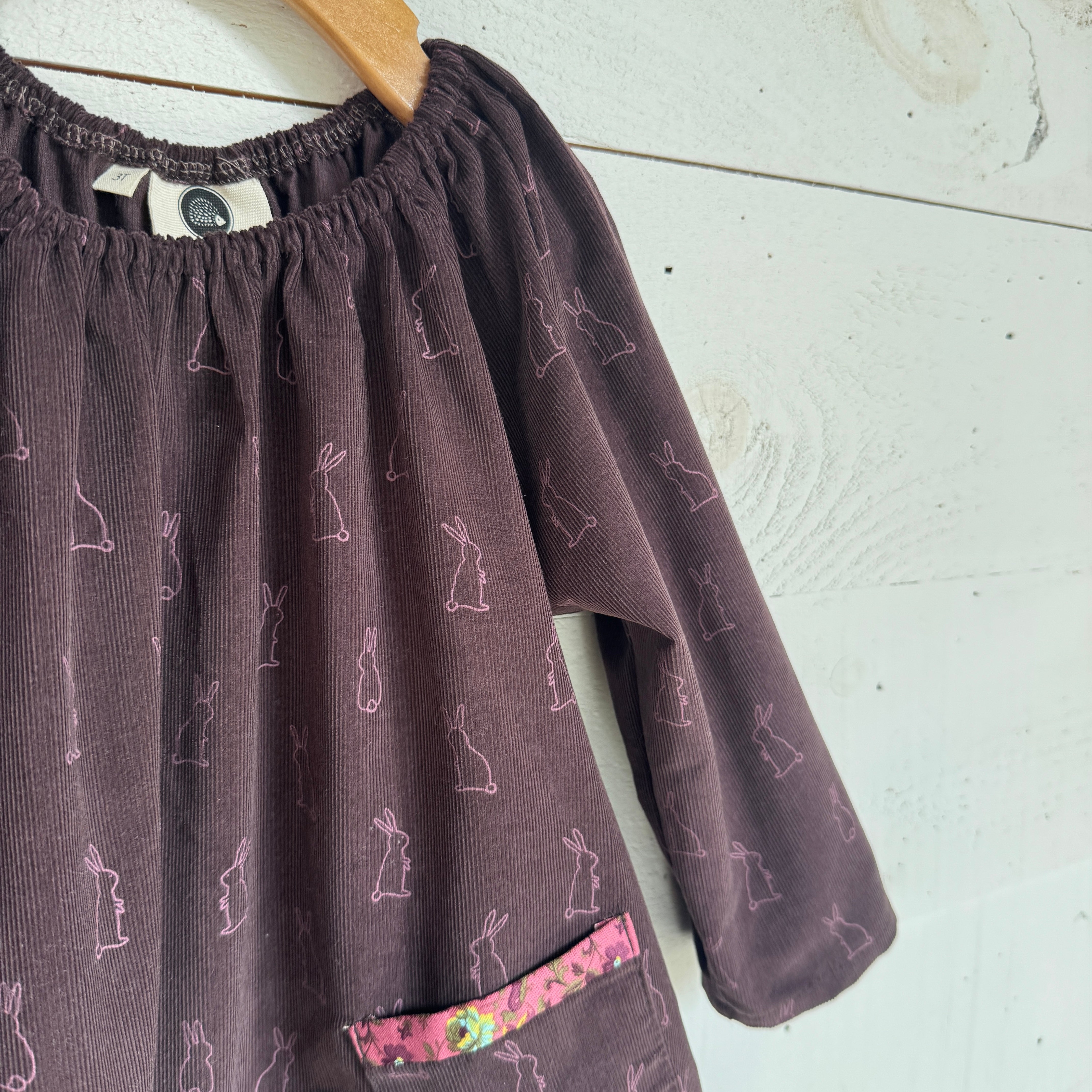 Agnes Long Sleeved Dress - L/W Corduroy with Bunny Print