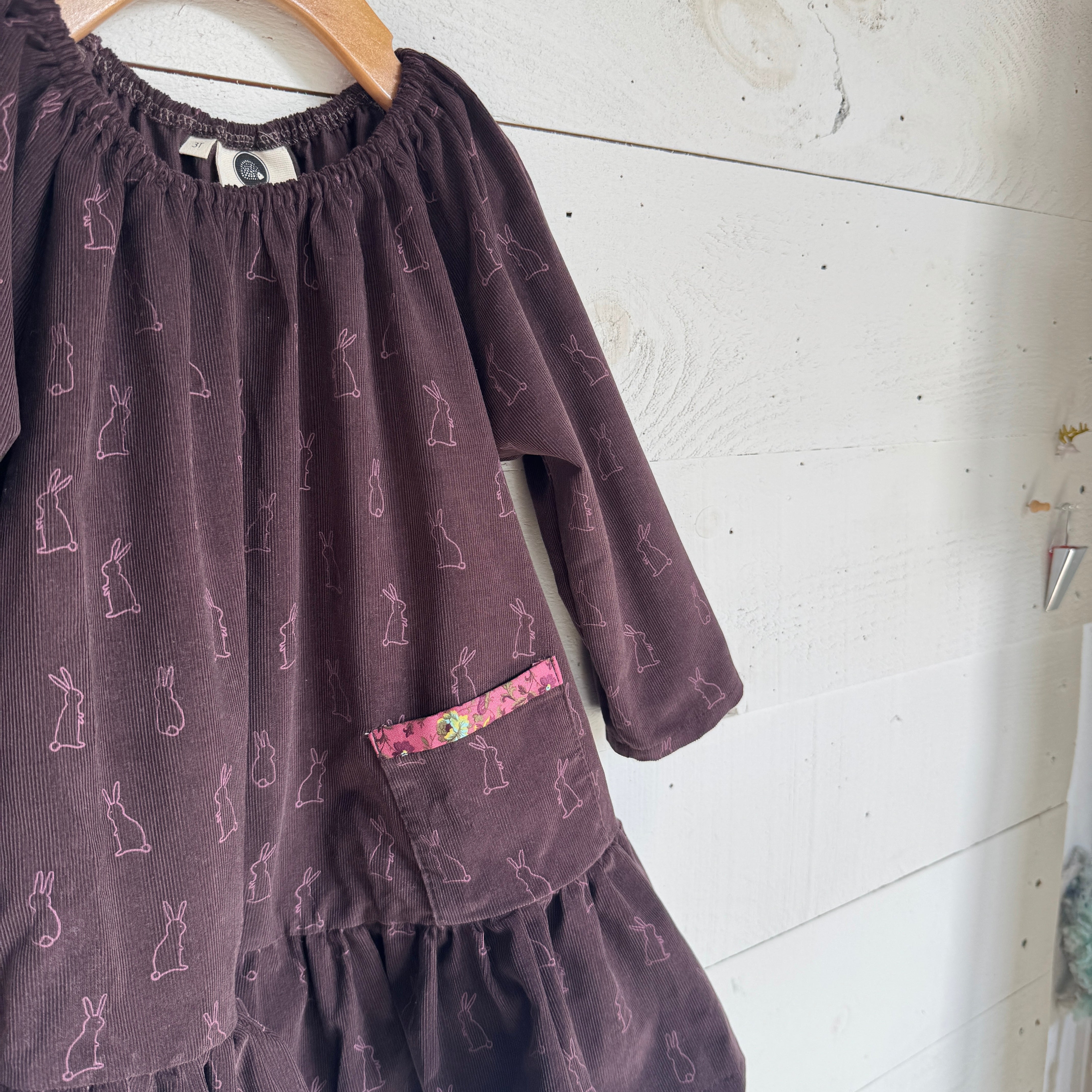 Agnes Long Sleeved Dress - L/W Corduroy with Bunny Print