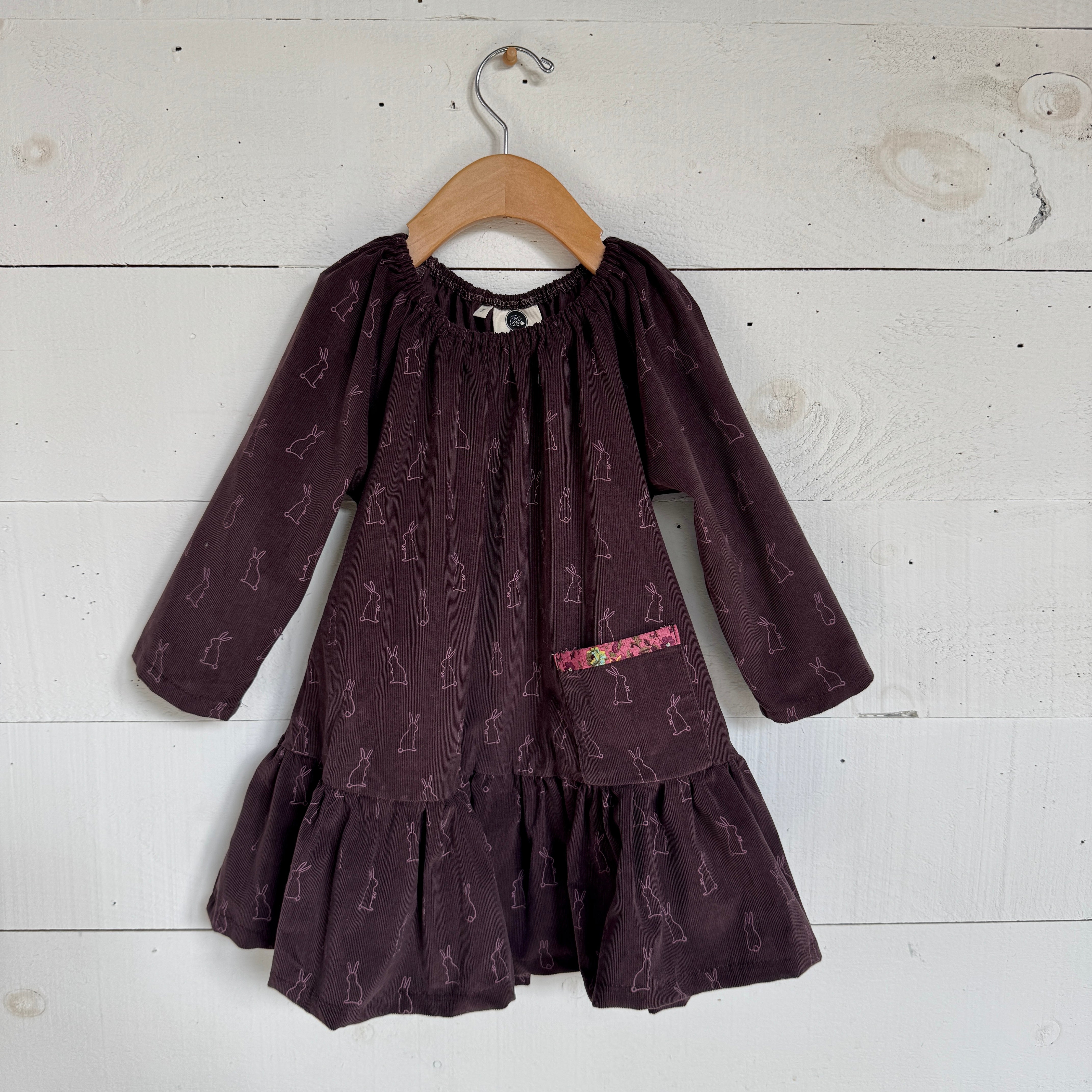 Agnes Long Sleeved Dress - L/W Corduroy with Bunny Print