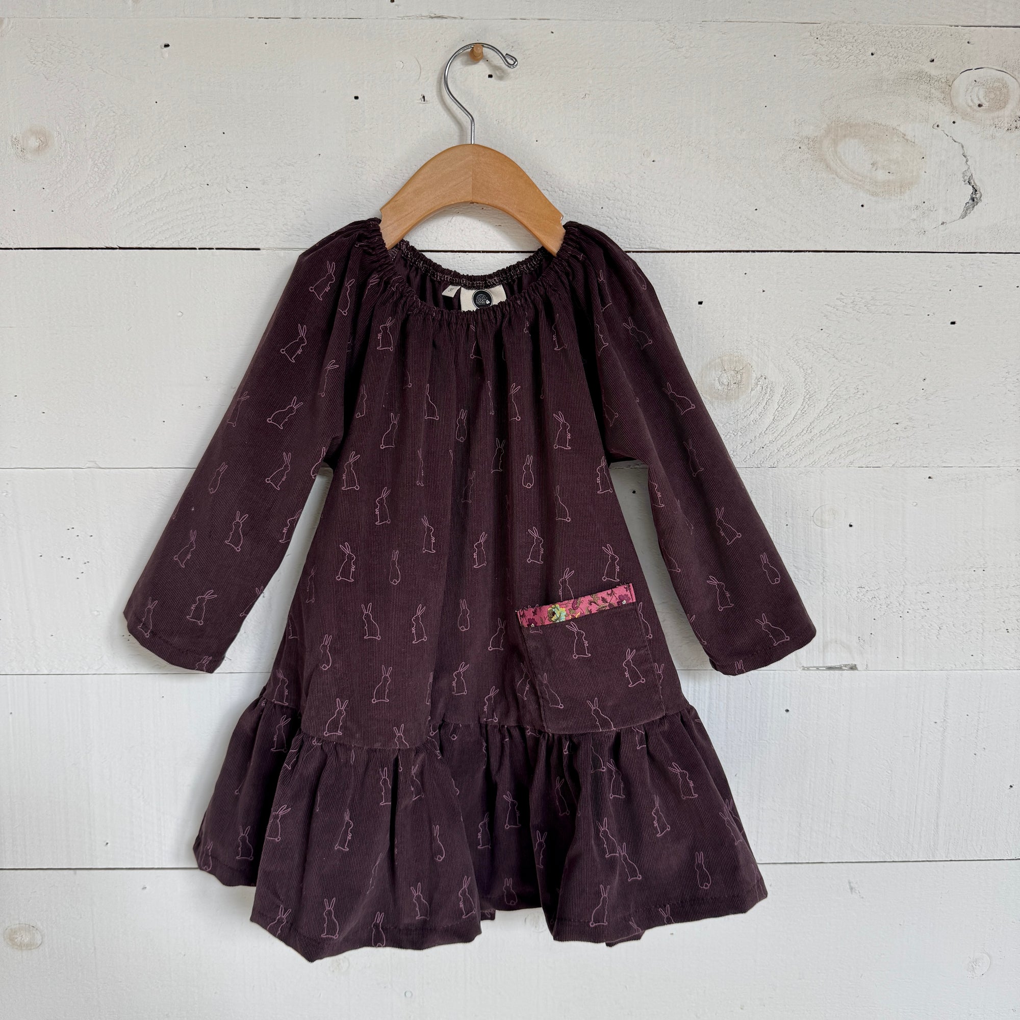 Winter Sale - Agnes Long Sleeved Dress - L/W Corduroy with Bunny Print 7/8 / Bunny Corduroy Winter Sale - Agnes Long Sleeved Dress - L/W Corduroy with Bunny Print 7/8 / Bunny Corduroy