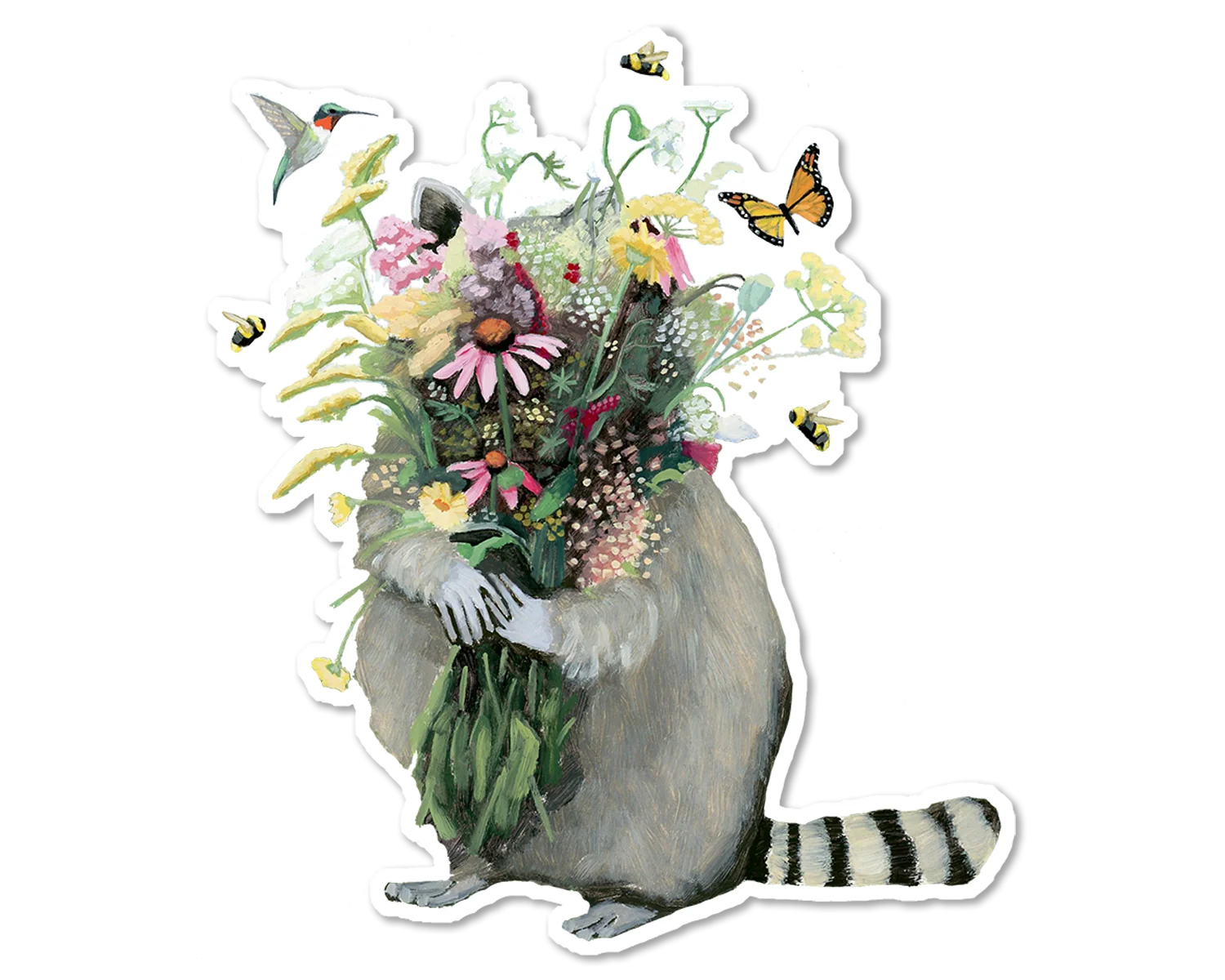 Raccoon with Wildflowers Sticker - Kim Ferreira, Joie de Vivre