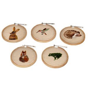 Small Animals Embroidery Hoop Collection - 4” Diameter-Set of 5