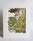Mushroom Landscape Matted Art Print, Block Print Artwork