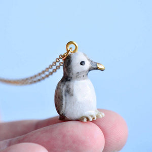 Tiny Penguin Necklace - hand painted porcelain