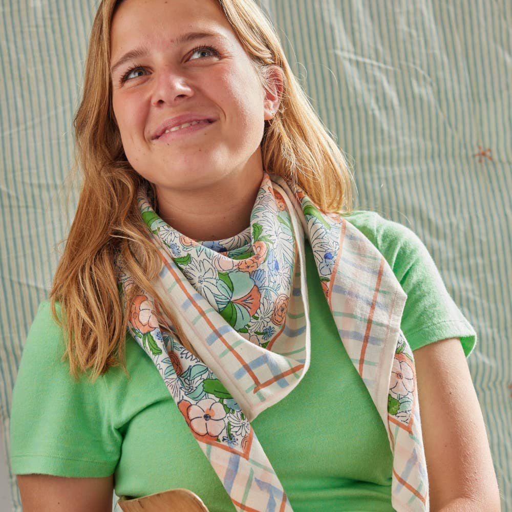 Scarf Printed With Indian Flowers Magic Garden Green