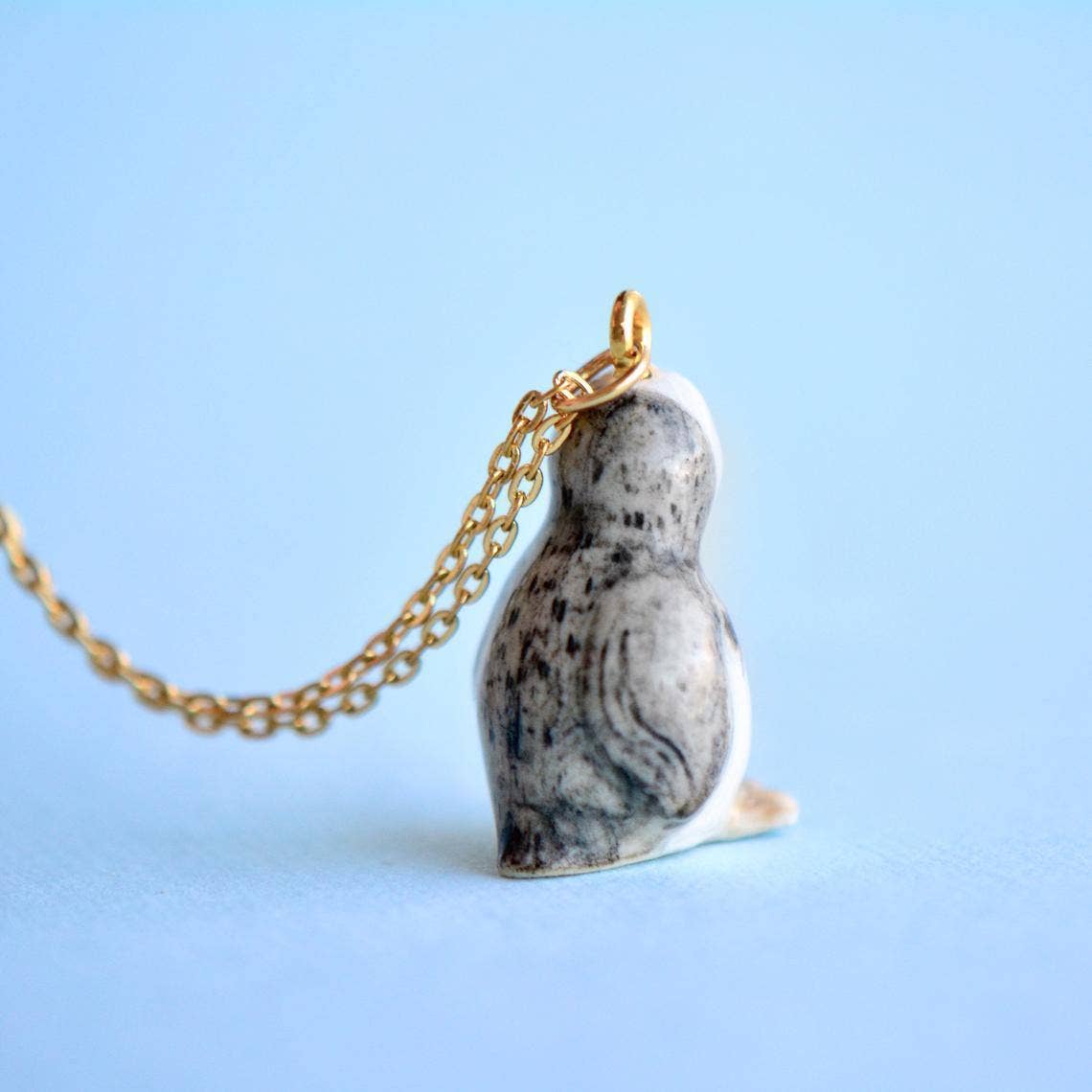 Tiny Penguin Necklace - hand painted porcelain