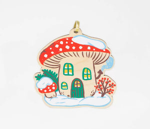 Winter Mushroom House Wooden Ornament - Phoebe Wahl