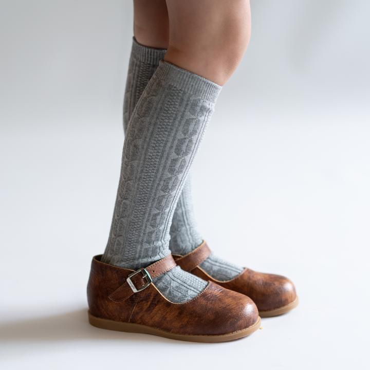 Cable Knit Knee Socks - Grey