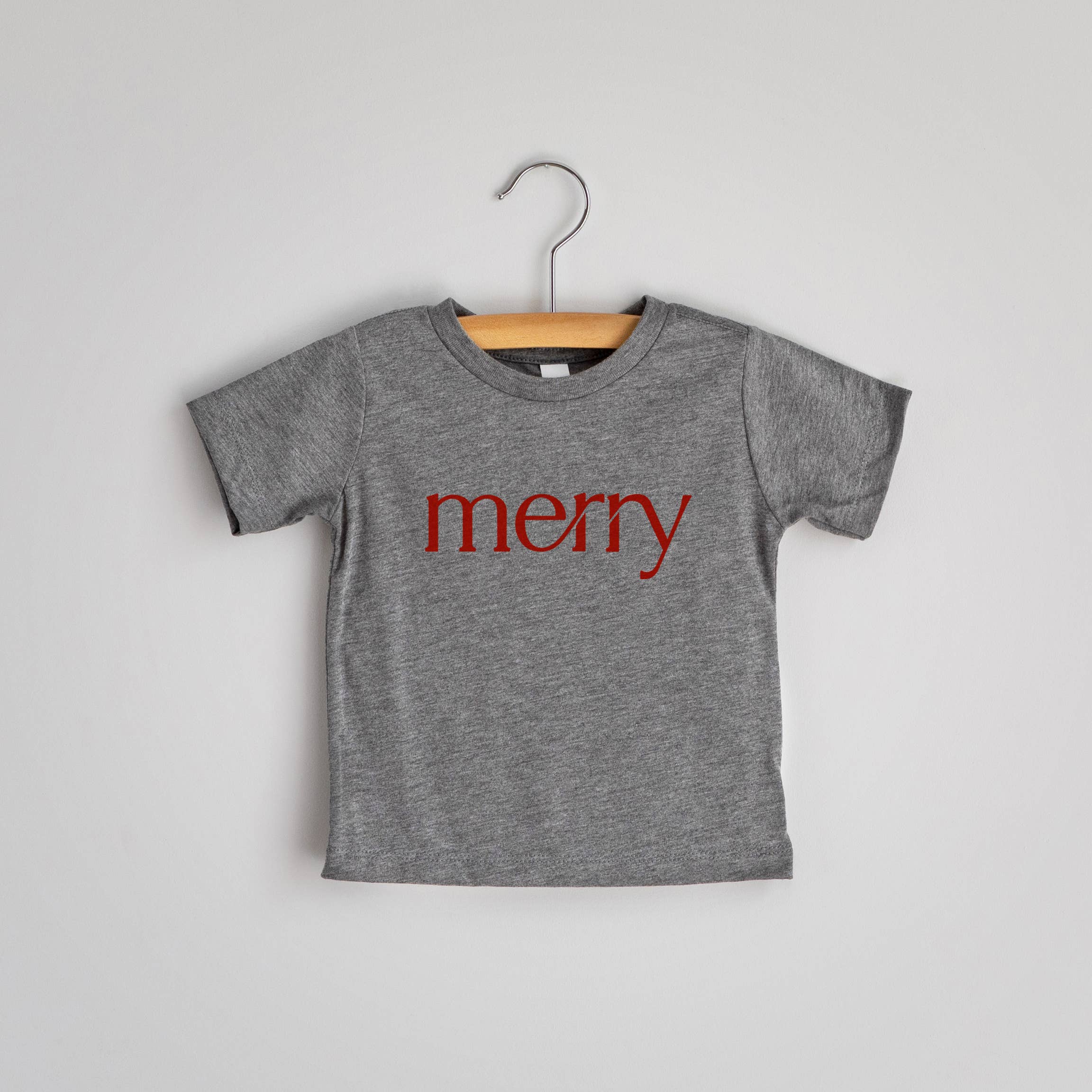 Merry Gray Baby & Kids Christmas Tee in Red