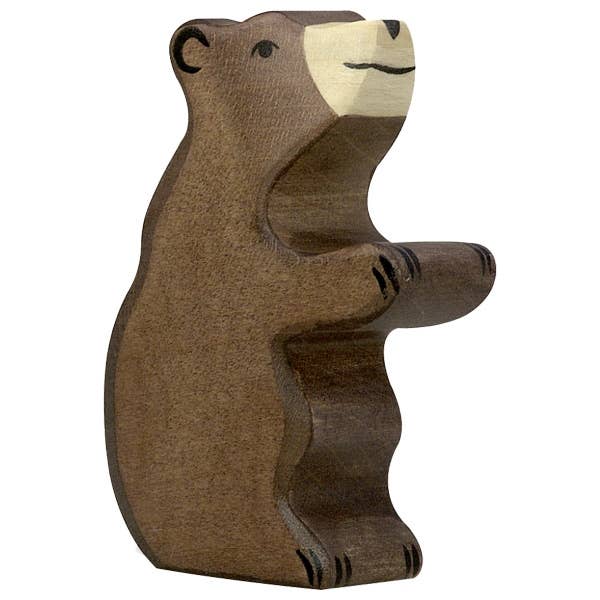 Small Brown Bear, sitting - wooden toy by Holztiger