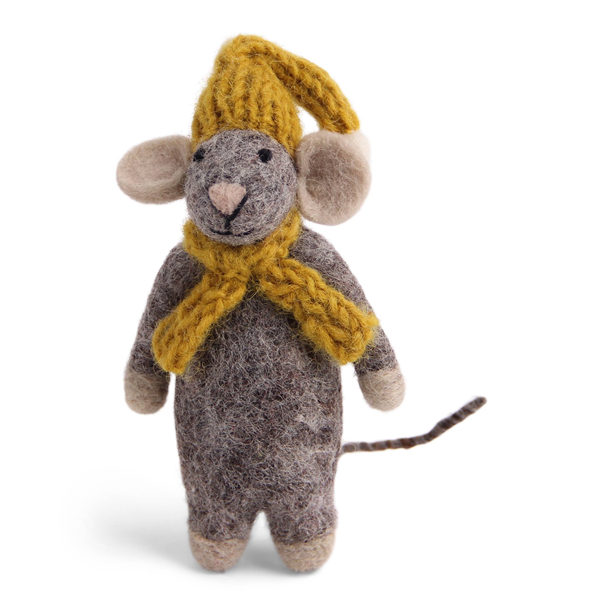 Grey Mouse w/Yellow Hat & Scarf Ornament