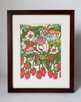Strawberry Fields Matted Art Print, Block Print Artwork