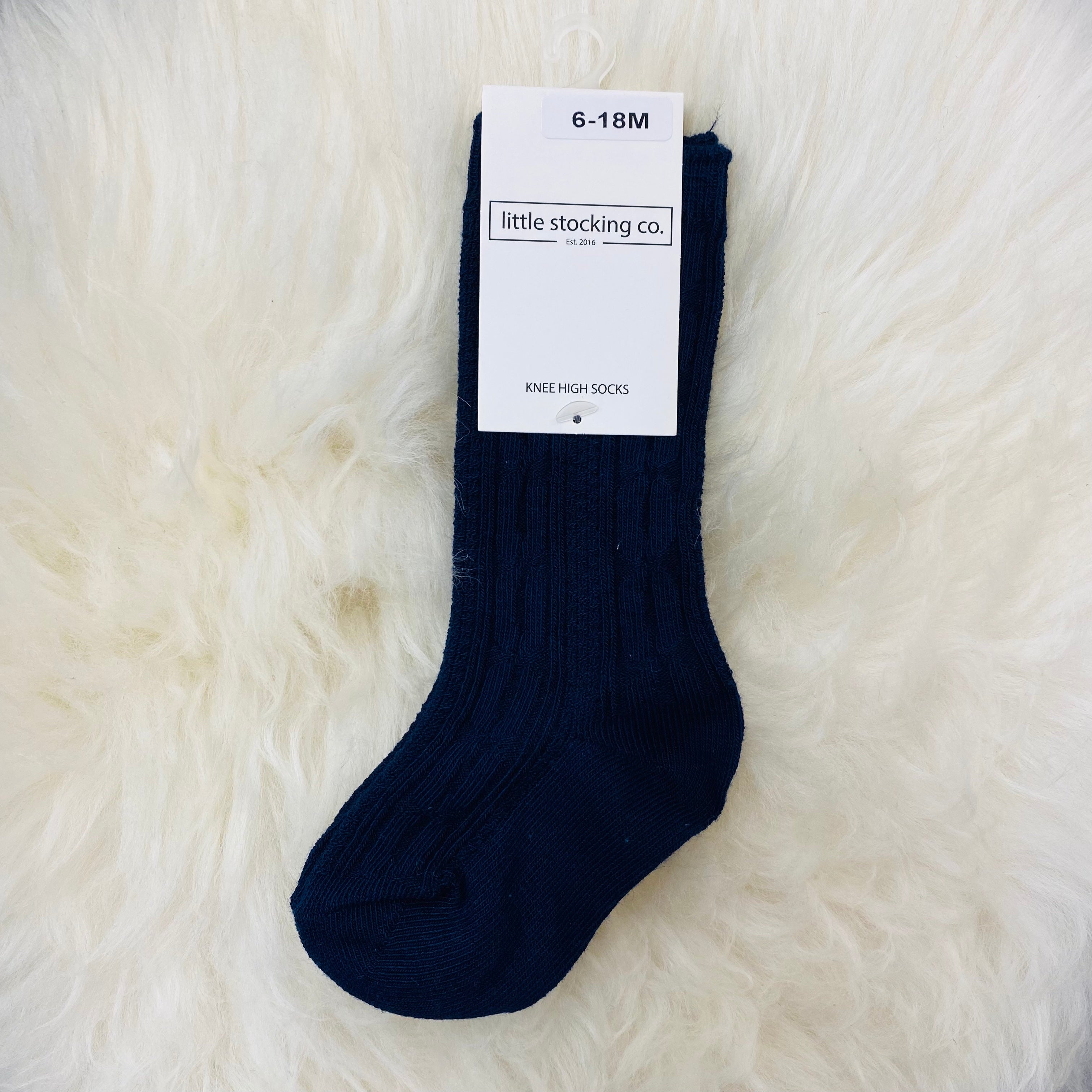 Cable Knit Knee Socks - Navy