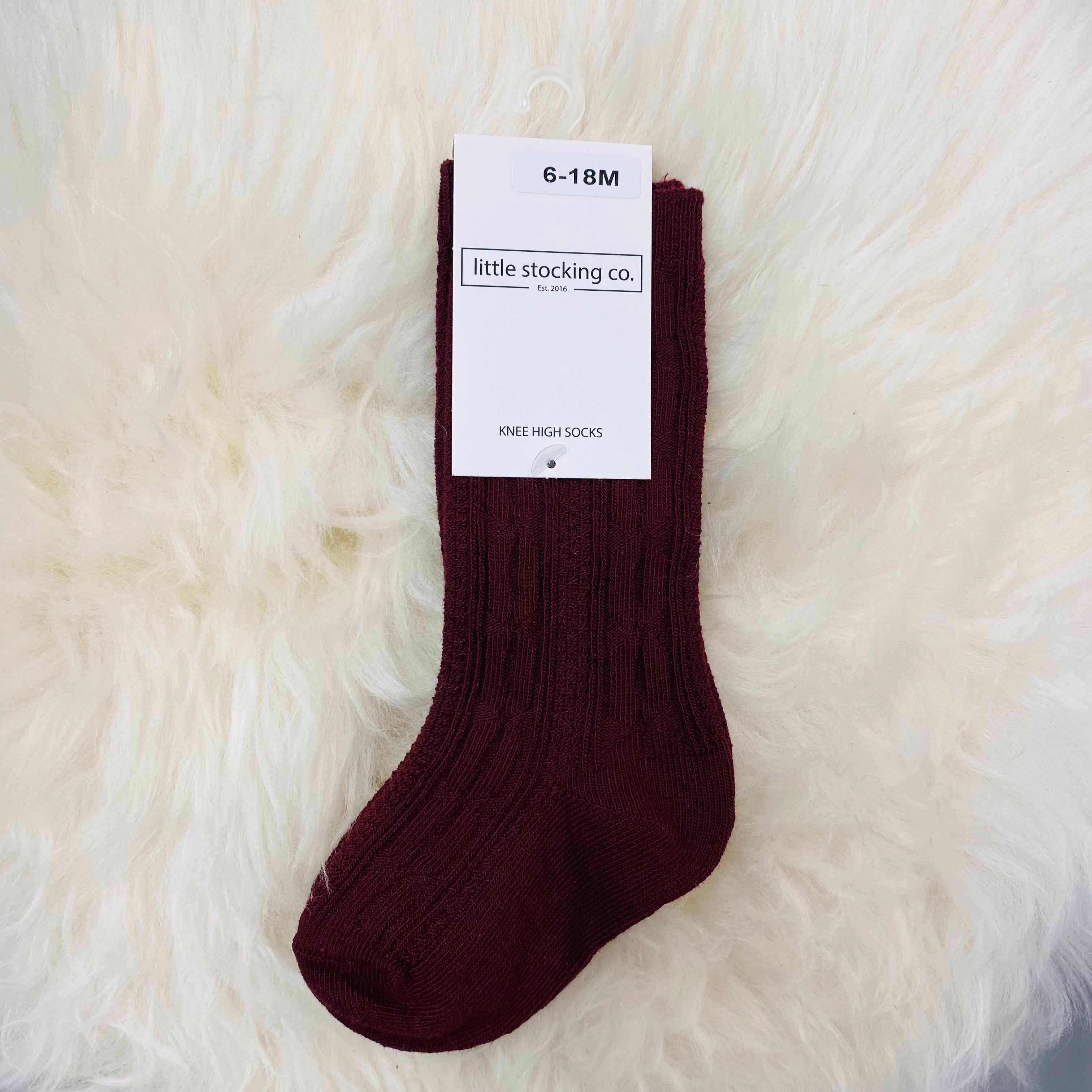 Cable Knit Knee Socks - Wine