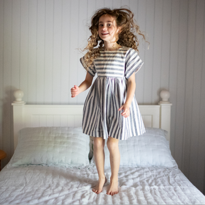 Tallulah Dress - indigo stripe linen/cotton