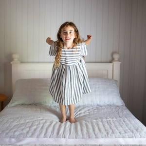 Tallulah Dress - indigo stripe linen/cotton