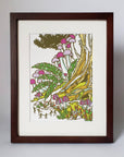 Mushroom Landscape Matted Art Print, Block Print Artwork