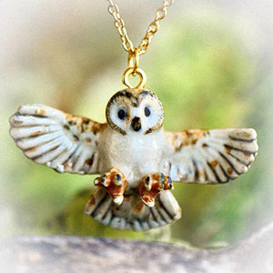 Barn Owl  - hand painted porcelain necklace