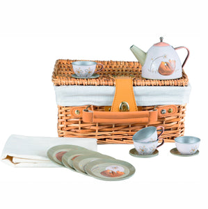 Forest Print Tin Tea Set In a Wicker Case